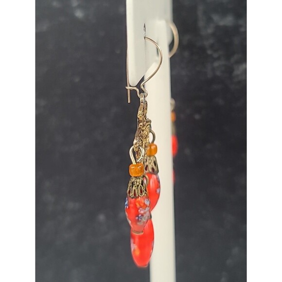 Glass Beaded Dangling Pierced Earrings Vintage - Picture 7 of 10